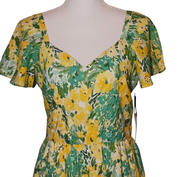 New‎ Kensie Dresses Womens Mini Eyelet Fit & Flare Dress Citron Multi Size 6 - Picture 3 of 12